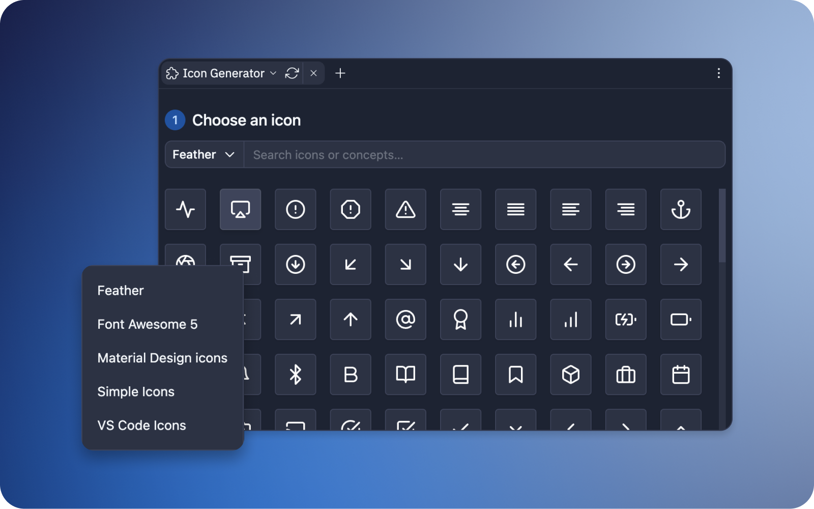 A screenshot describing the feature titled Choose from popular icon sets